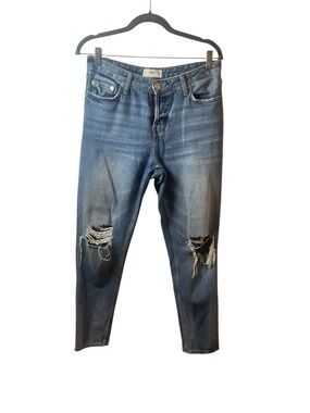 Mango Distressed Skinny Jeans in Faded Blue
